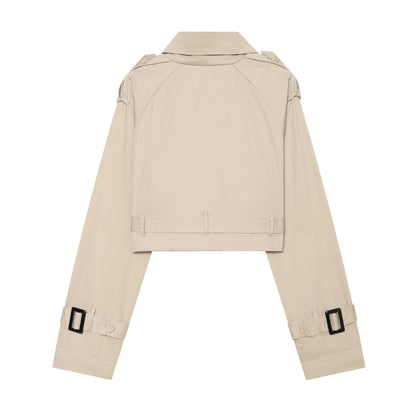 Summer Women Clothes Office Belt Collared Long Sleeve Short Trench Coat