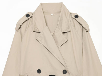 Summer Women Clothes Office Belt Collared Long Sleeve Short Trench Coat