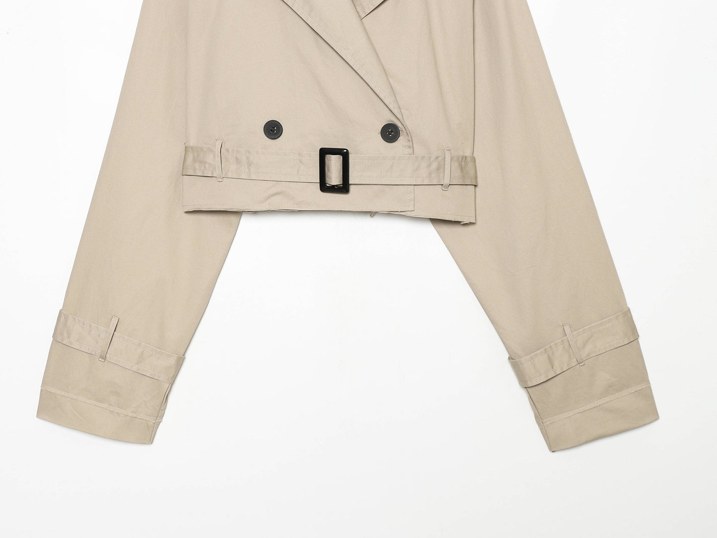 Summer Women Clothes Office Belt Collared Long Sleeve Short Trench Coat