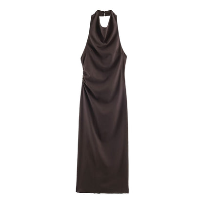 Women Clothing Summer Halter Backless Midi Dress