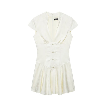 Women Clothing Western Jacquard Silk Satin Texture Mini Dress