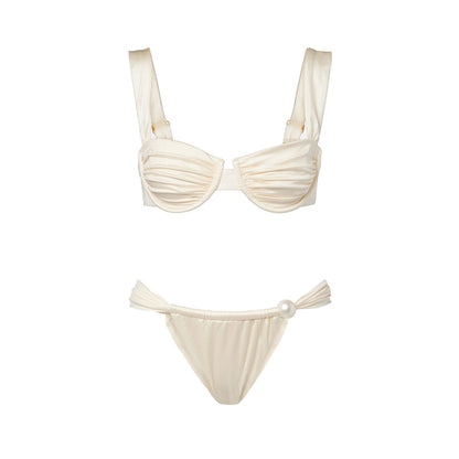 Solid Color Push up Bikini Low Waist Triangle Split Swimsuit Women Bikini