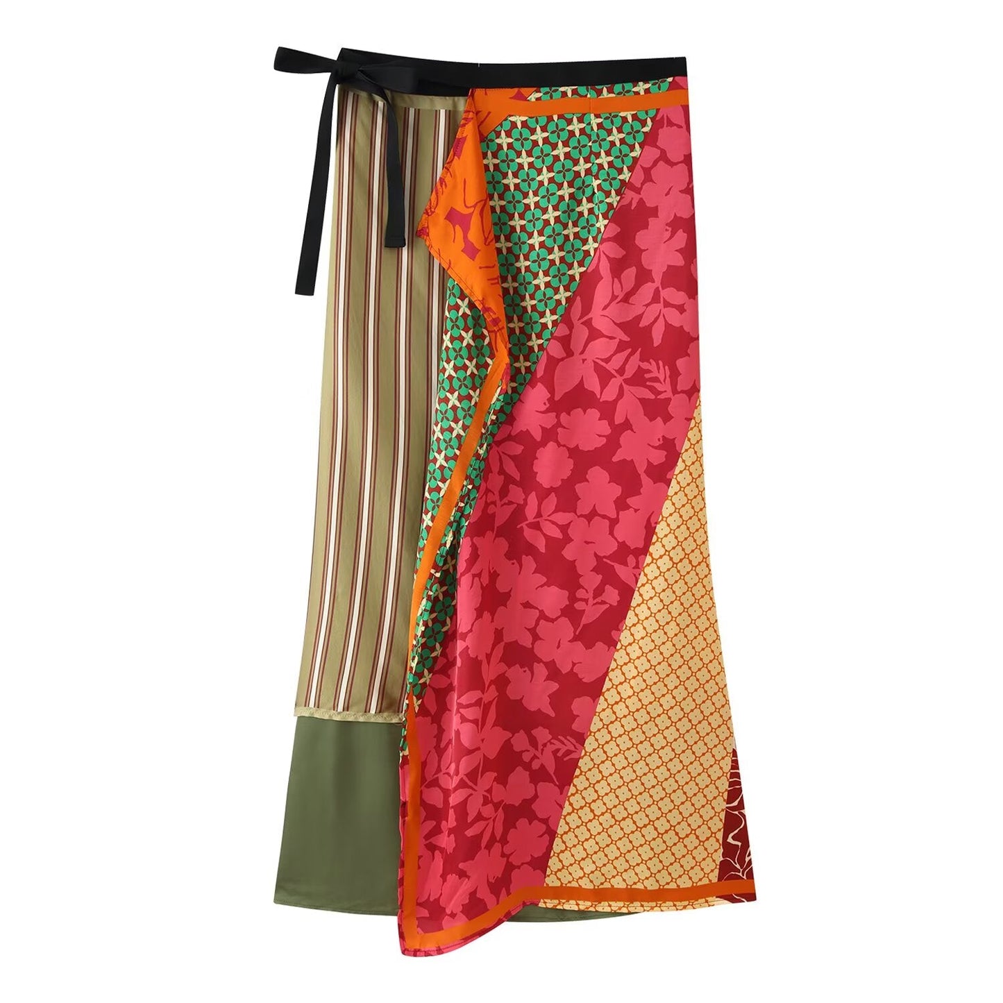 Women Clothing Summer All Match Printed Wrapping Towel Bowknot Decoration Skirt
