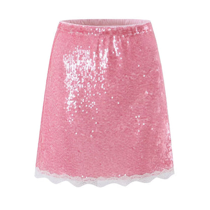 High Waist Sequined Polka Dot Skirt Women Summer Slimming Atmosphere All Match Sexy Midi Skirt