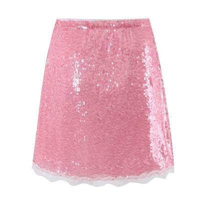 High Waist Sequined Polka Dot Skirt Women Summer Slimming Atmosphere All Match Sexy Midi Skirt