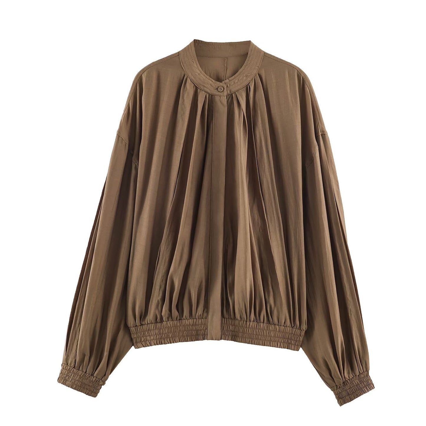 Women Clothing Summer Long Sleeve round Neck Vertical Loose Shirt Top