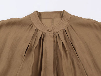 Women Clothing Summer Long Sleeve round Neck Vertical Loose Shirt Top