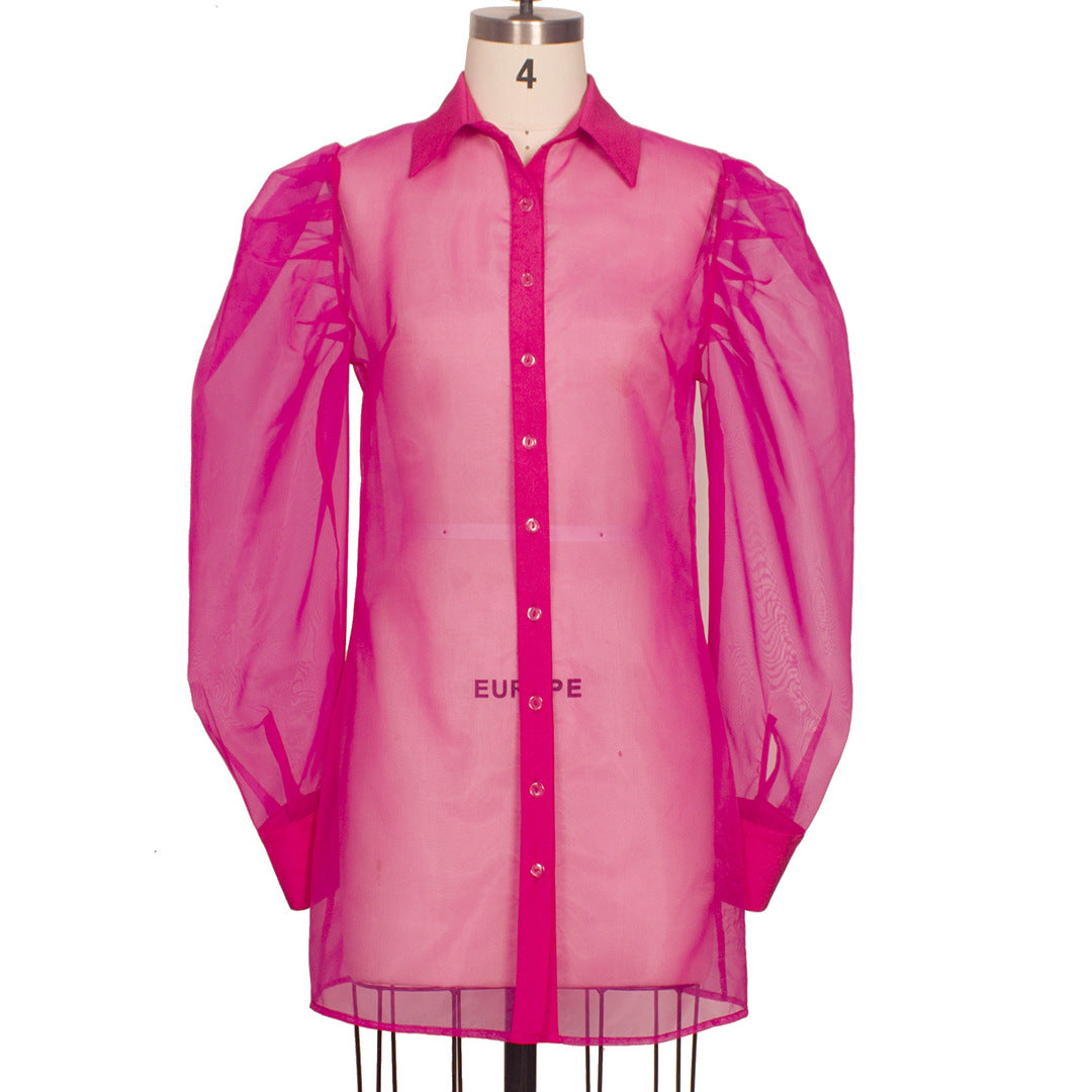 Spring Summer Women Clothing Puff Sleeve Top Long Sleeve Organza Cardigan Dress plus Size Suit for Women