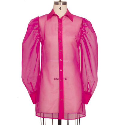 Spring Summer Women Clothing Puff Sleeve Top Long Sleeve Organza Cardigan Dress plus Size Suit for Women