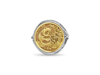 Fancy Solid White/Yellow/Rose Gold Handmade Coin Ring , Chinese Panda Bear Coin ,