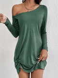Women's Cold Shoulder Long Sleeve Ruched Mini T-Shirt Dress