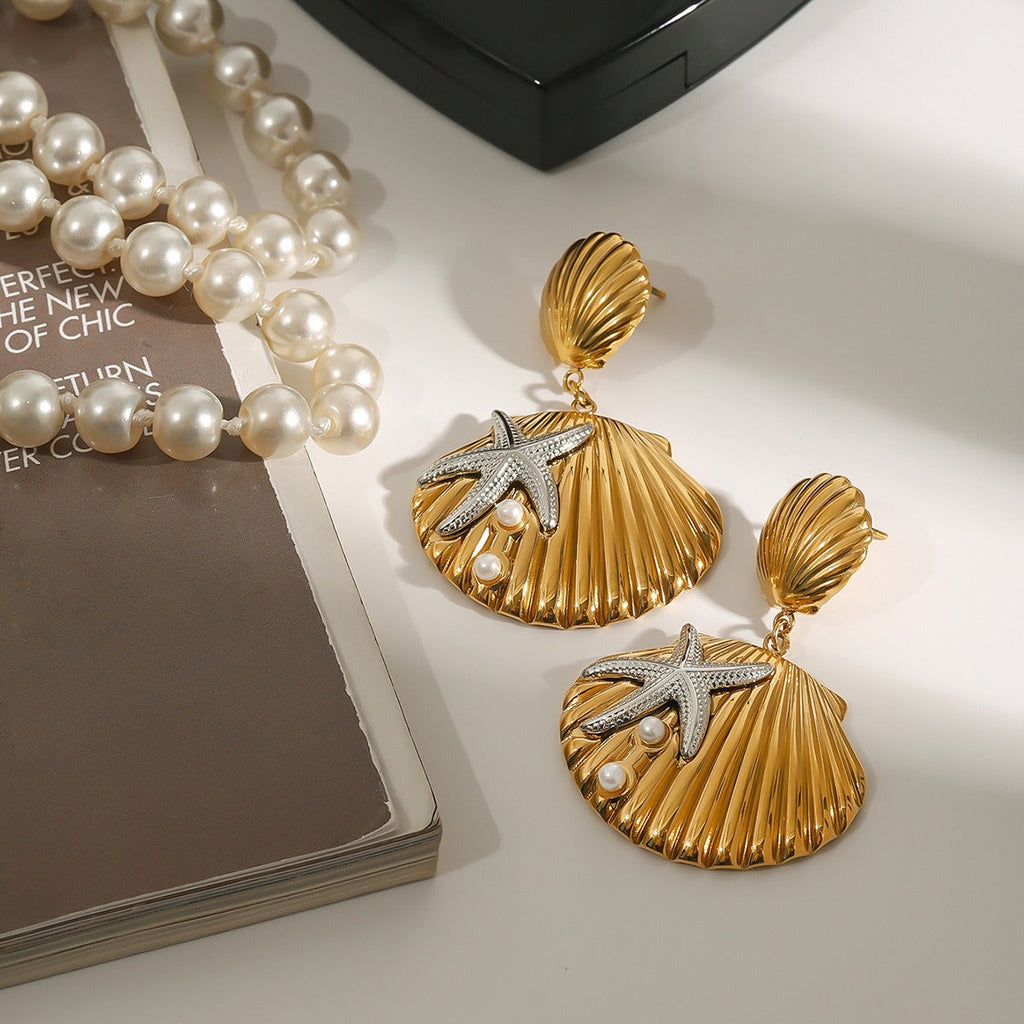 18K shells and starfish design exquisite and unique earrings