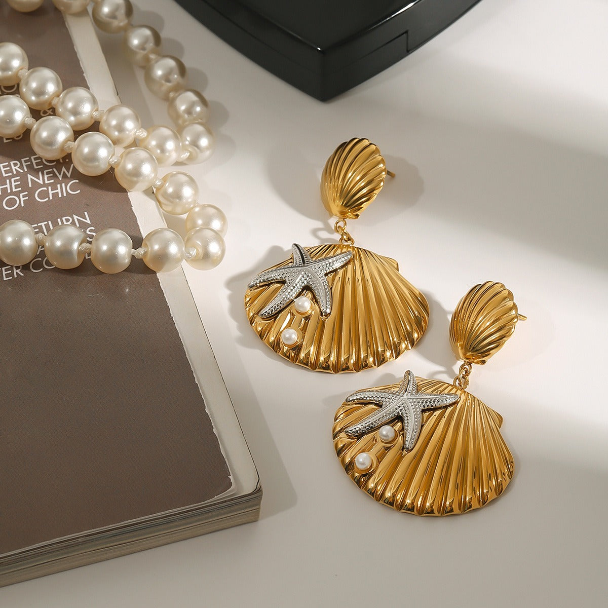 18K shells and starfish design exquisite and unique earrings