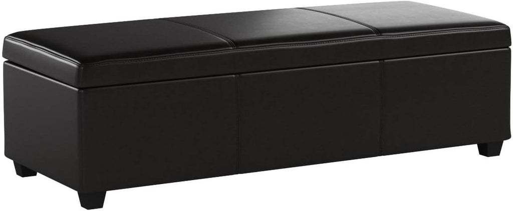47 Inch DarkBrown Leatherette Storage Ottoman Bench