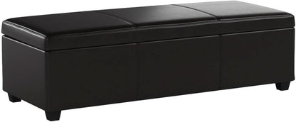 47 Inch DarkBrown Leatherette Storage Ottoman Bench