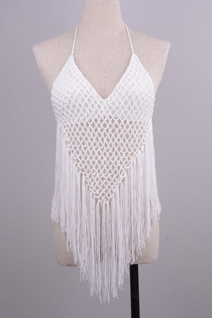 Internet Hand Woven Beach Hollow Out Cutout Tassel Split Swimsuit Set Factory Direct