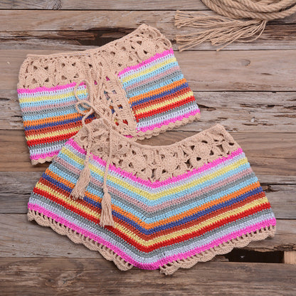 Internet Celebrity Popular Color Split Beach Handmade Bikini Strap Set