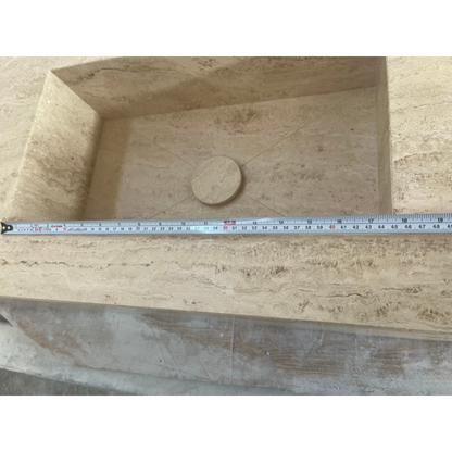 Travertine Beige Handcrafted Custom Bathroom Vanity Sink - Vein-Cut Natural Stone
