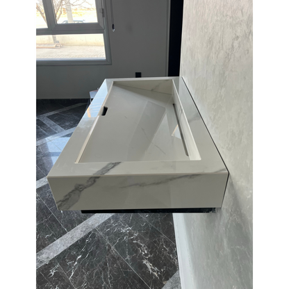 Extra Statuario White Marble Effect Polished Porcelain Wall Mounted Bathroom Vanity Sink