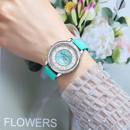 Van Gogh Women's Quartz Watch 3D Printed Oil Painting Dial Full Zirconium Leather Strap Series