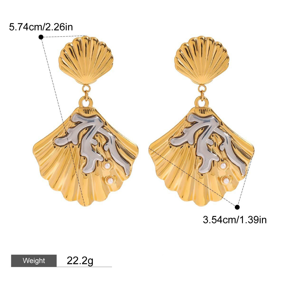 18K gold shell inlaid pearl exquisite design unique earrings