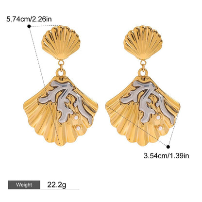 18K gold shell inlaid pearl exquisite design unique earrings