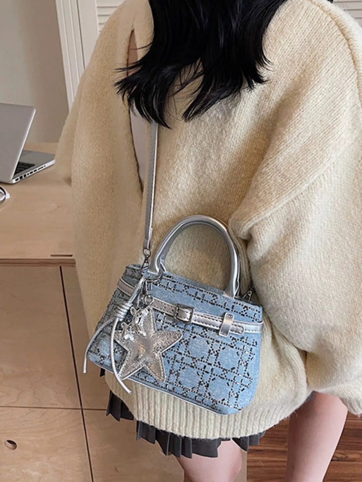 Texture Star Charm Crossbody Bag
