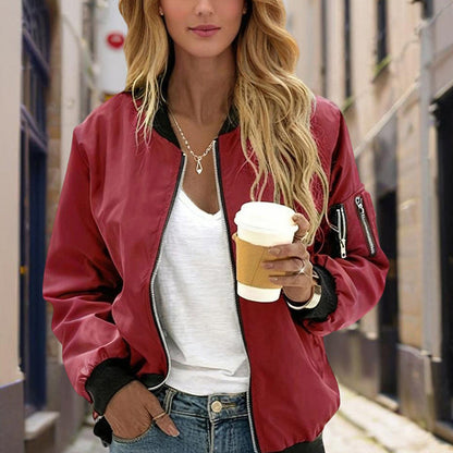Minimalist Color-Block Stand-Collar Zip Jacket