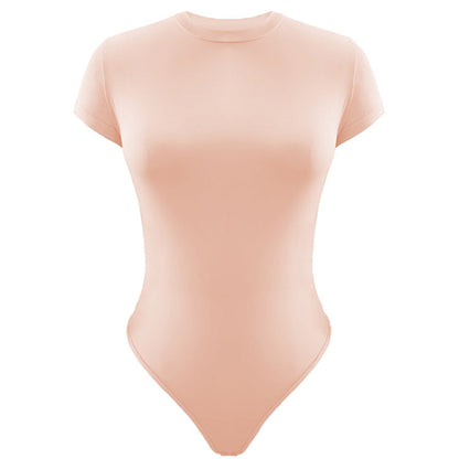 Solid Color Bottoming WomenClothing Basic Casual Short Sleeve round Neck Tight Bodysuit Summer