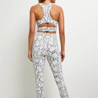 Cropped High-Waisted Leggings – Snake Print Workout Pants