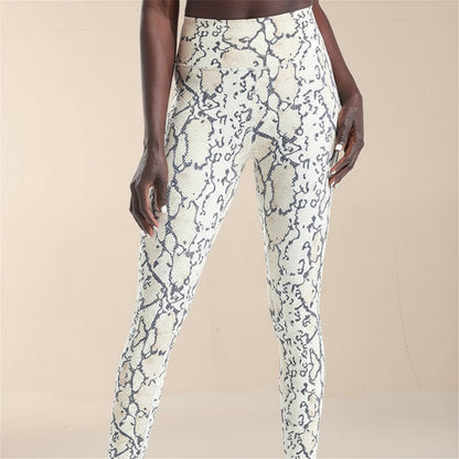 Cropped High-Waisted Leggings – Snake Print Workout Pants