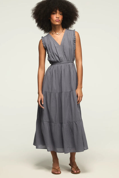 [162143-420] WOMENS LUCKY BRAND LACE TRIM TIERED MIDI DRESS - GRISAILLE