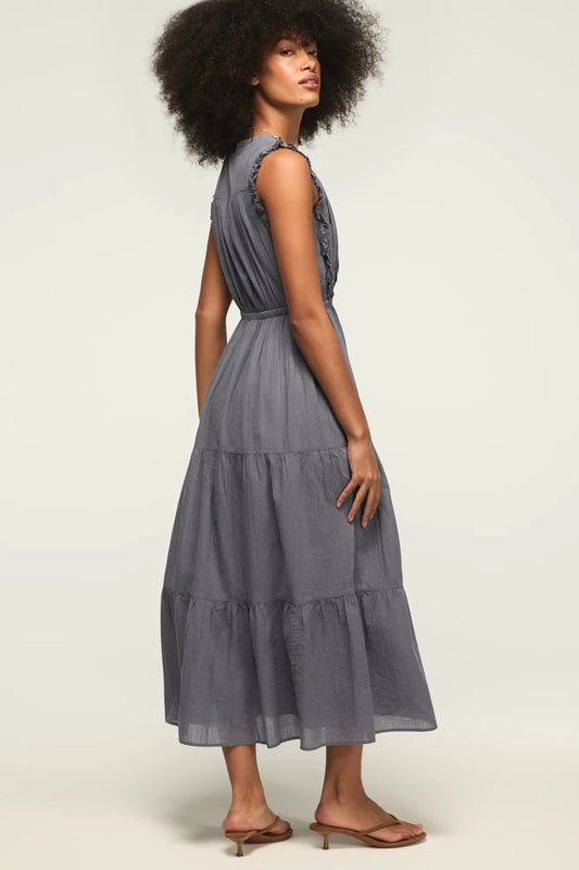 [162143-420] WOMENS LUCKY BRAND LACE TRIM TIERED MIDI DRESS - GRISAILLE