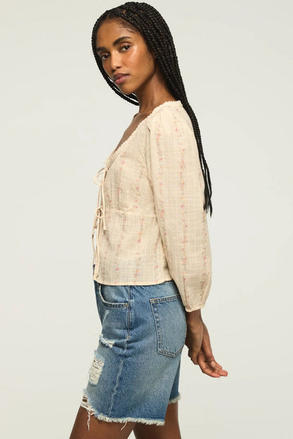 [162270-100] WOMENS LUCKY BRAND FESTIVAL CUTWORK FLYAWAY BLOUSE