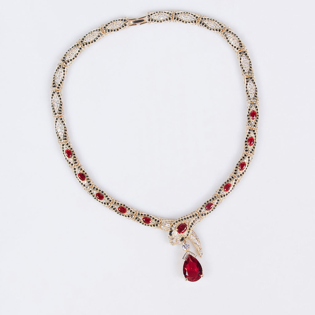 S925 Silver & Zircon Snake Necklace and Earring Set