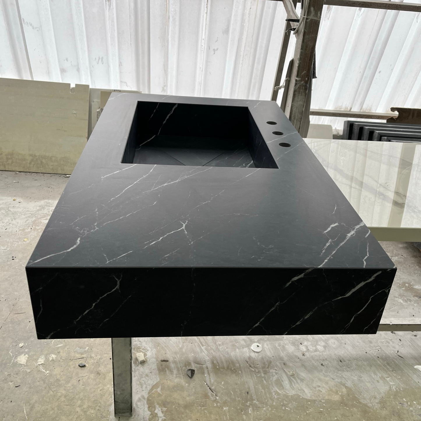 Nero Marquina Black Marble Look Engineered Porcelain Bathroom Sink - Hand-Crafted