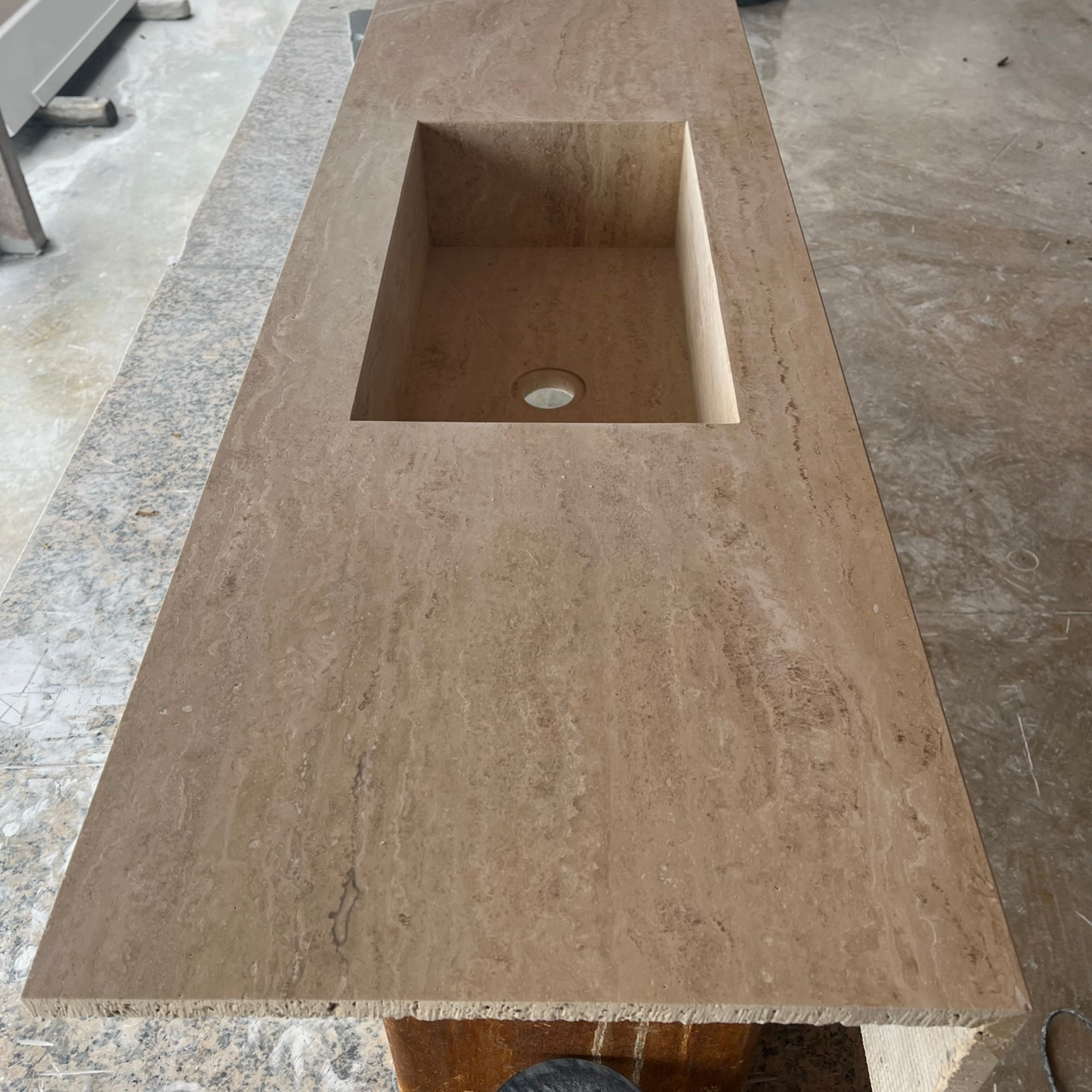 Travertine Beige Handcrafted Custom Bathroom Vanity Sink - Vein-Cut Natural Stone