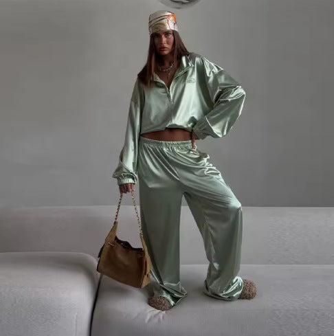 Satin Wide-Leg Two-Piece Set