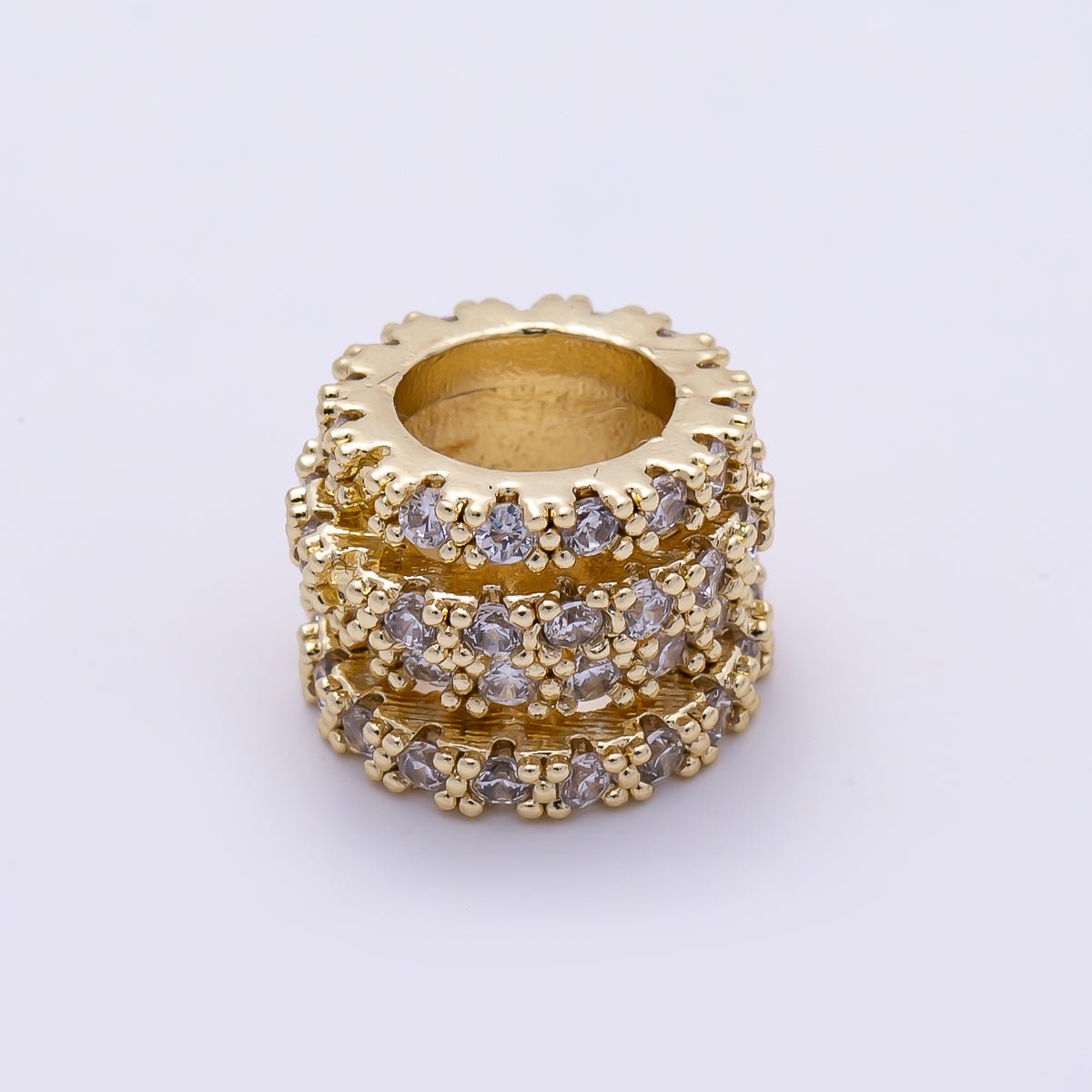16K Gold Filled 10mm Clear Micro Paved CZ Multiple Band Bead | Beads-00537