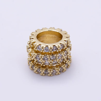 16K Gold Filled 10mm Clear Micro Paved CZ Multiple Band Bead | Beads-00537