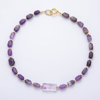 16K Gold Filled 12.5mm Amethyst Rectangle Gemstone Chain 19 Inch Necklace w. Dual Push Gate | WA-00570