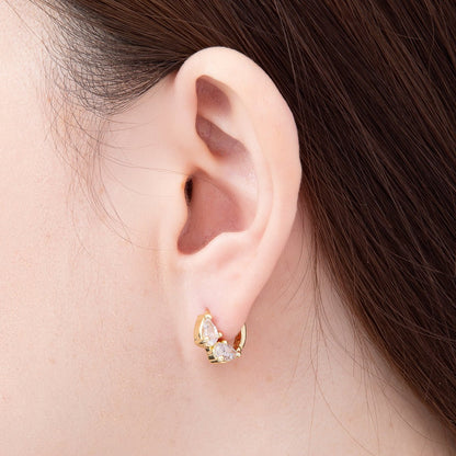 16K Gold Filled 13.5mm Double Clear CZ Teardrop Cartilage Huggie | Earrings-00756