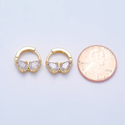 16K Gold Filled 13.5mm Double Clear CZ Teardrop Cartilage Huggie | Earrings-00756