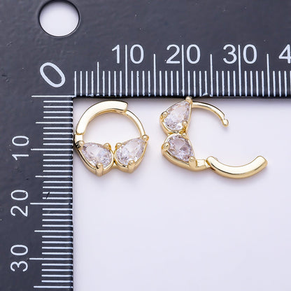 16K Gold Filled 13.5mm Double Clear CZ Teardrop Cartilage Huggie | Earrings-00756