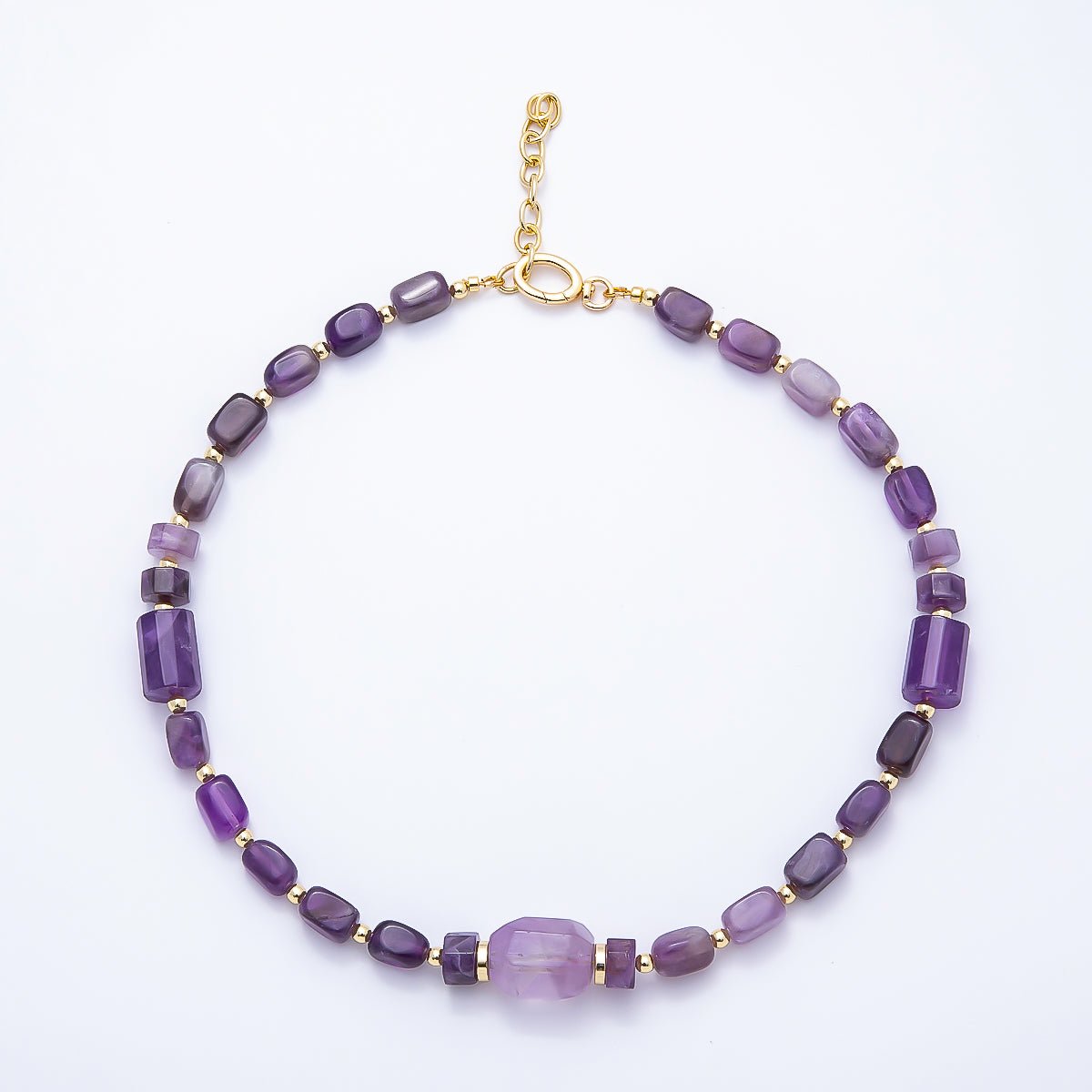 16K Gold Filled 15mm Amethyst Tube Rectangle Gemstone Chain 18.5 Inch Necklace w. Push Gate | WA-00391