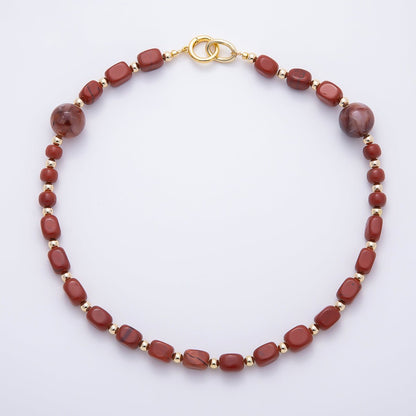 16K Gold Filled 16.5mm Carnelian Round Rectangle Gemstone Chain 19 Inch Necklace w. Dual Push Gate | WA-00537