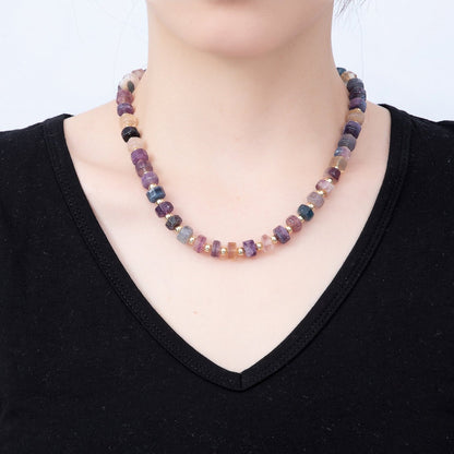 16K Gold Filled 9.1mm Tourmaline Tube Rondelle Gemstone Chain 19 Inch Necklace w. Sailor Clasps | WA-00499
