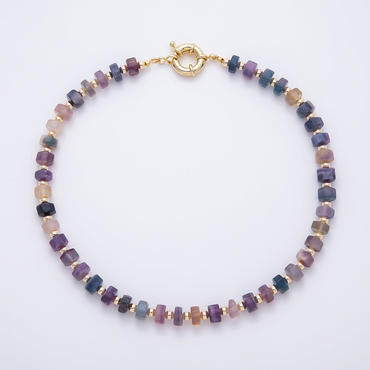 16K Gold Filled 9.1mm Tourmaline Tube Rondelle Gemstone Chain 19 Inch Necklace w. Sailor Clasps | WA-00499