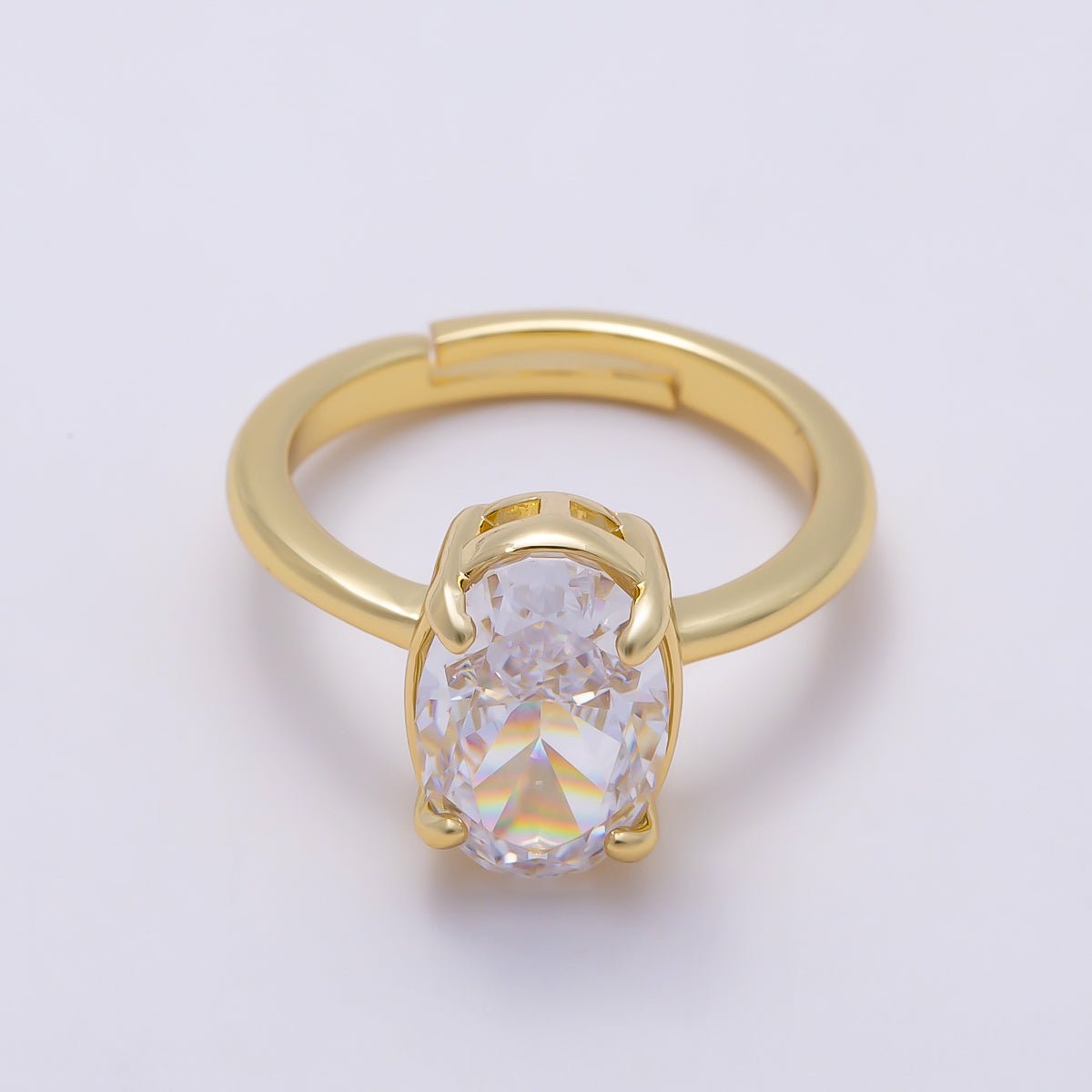 16K Gold Filled Clear CZ Oval Prong Solitaire Ring | Rings-00303