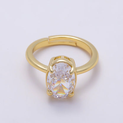 16K Gold Filled Clear CZ Oval Prong Solitaire Ring | Rings-00303